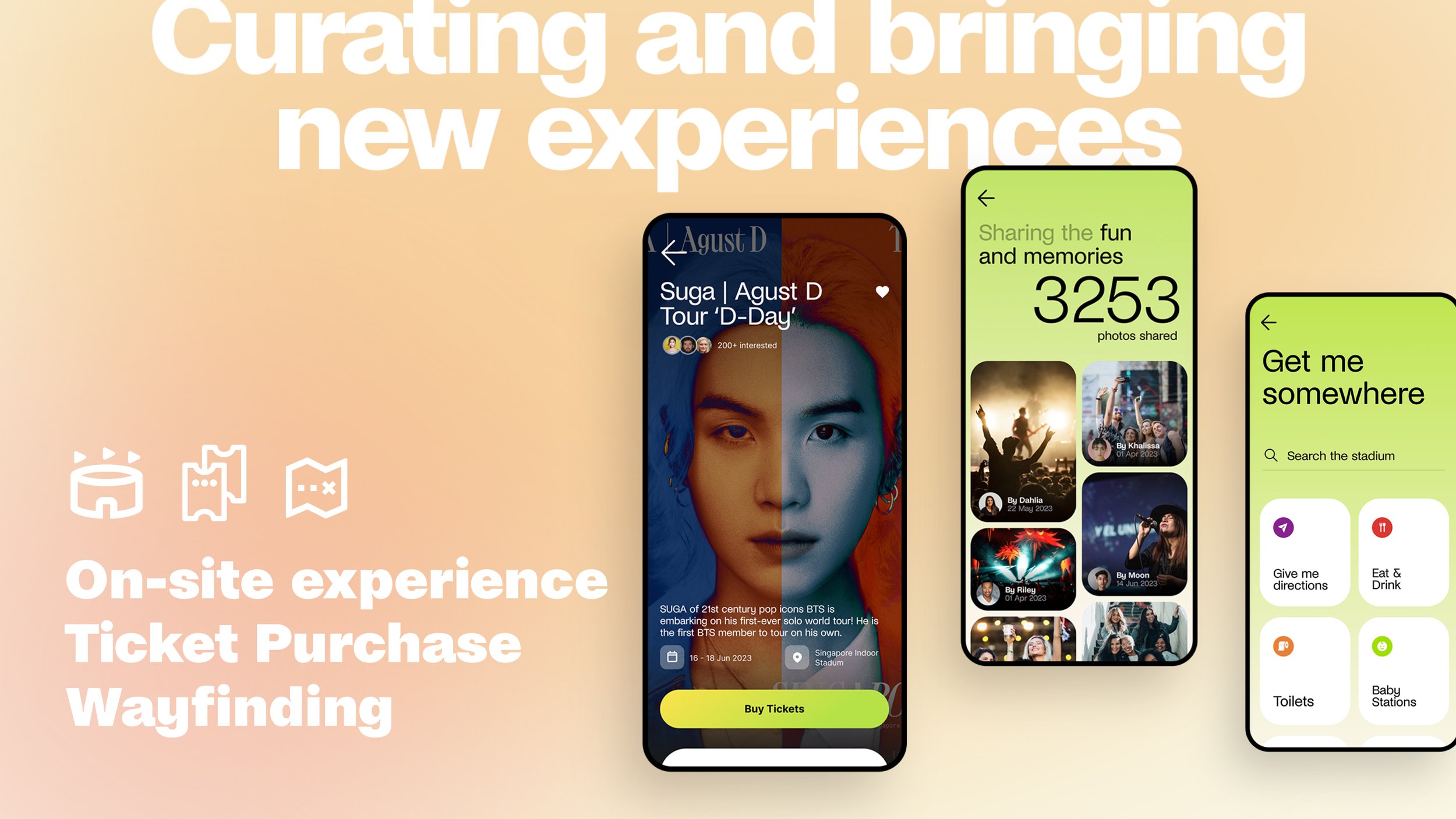 App POC overview — on-site experience, ticket purchase, and wayfinding features
